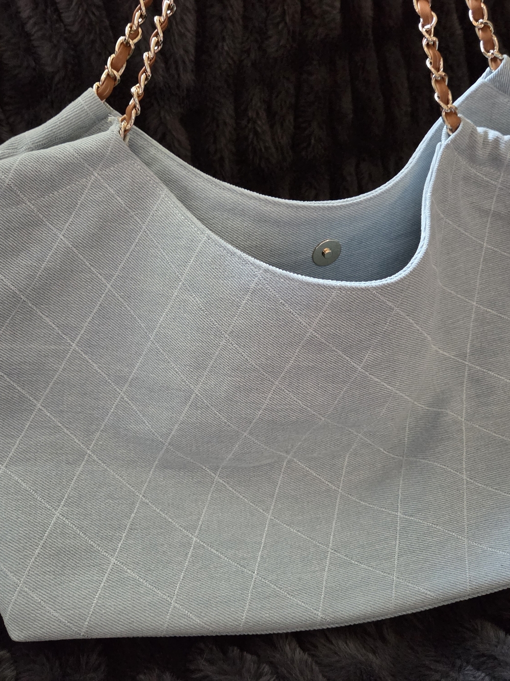 Light Blue Denim Tote With Brown Leather Detail - Picture 9 of 11